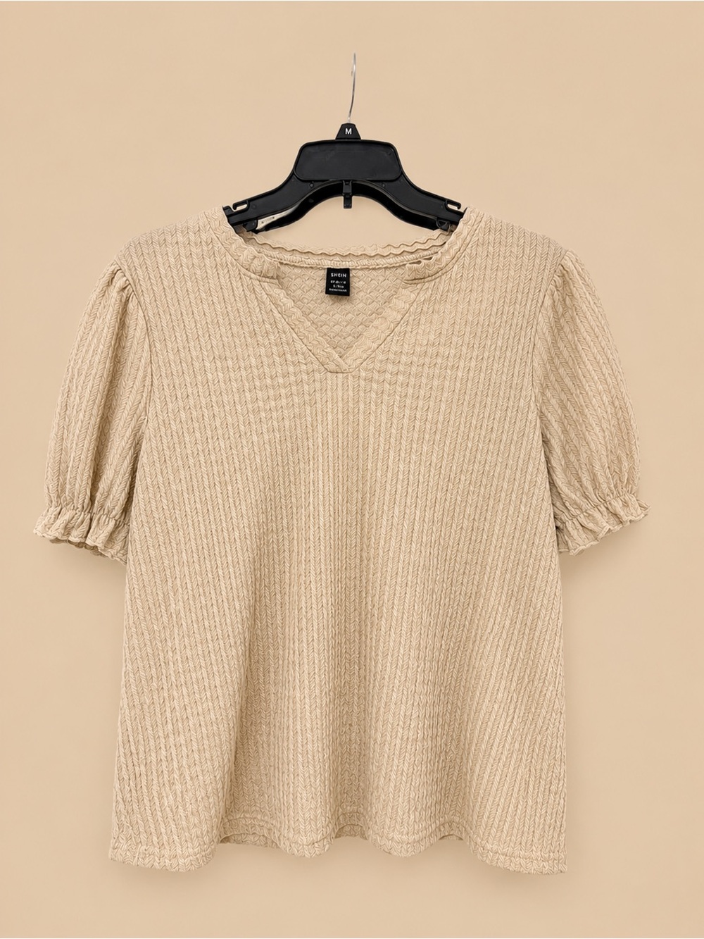 Women’s Cream Textured Short Puff Sleeve Top